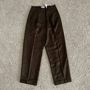 90s Ann Taylor Dark Olive Silk Wool Blend Pleated Straight Leg Trousers Size 4